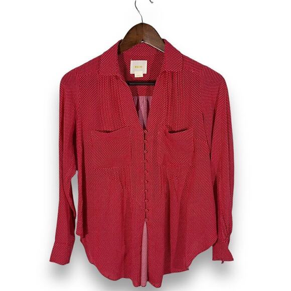 Maeve Anthropologie Red Polka Dot Blouse Button Front Classic Preppy XS - Picture 2 of 10